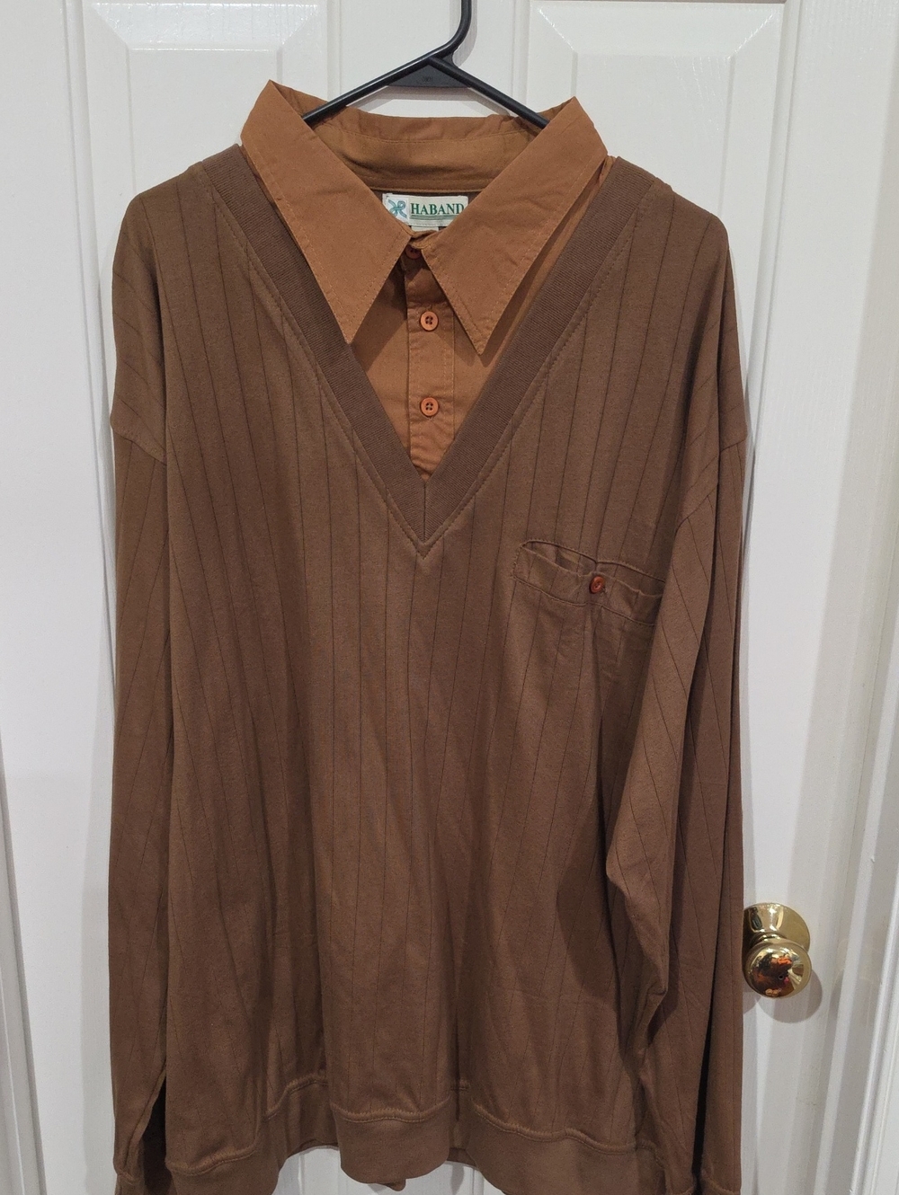 Vintage Haband Faux Layered V-Neck Sweater Shirt Combo - Brown/Tan - Size 4X